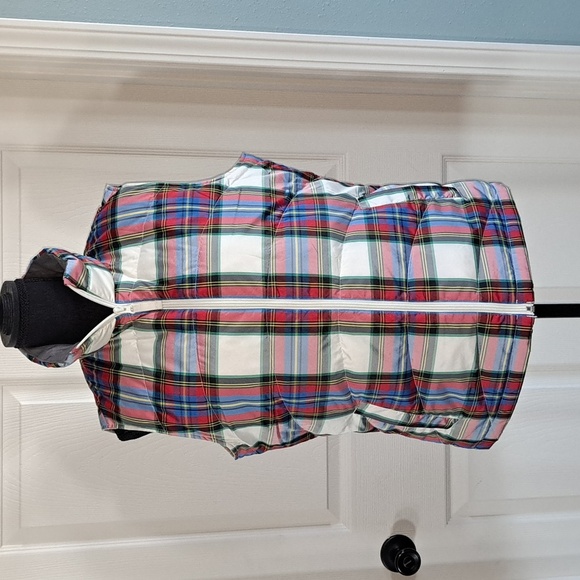 Land's End Quited Plaid Tailored Fitted  Zip Preppy Nautical Puffer Coat Vest - Picture 1 of 9